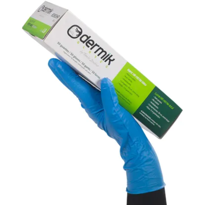 LUVA DESCARTÁVEL DE NITRILO AZUL HR S/ PÓ CX 100 U. - 30CM